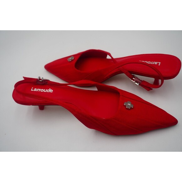 Larroude Maxime Red Slingback Pointed Toe Satin Finish Flared Kitten Heels Sz 8 - Picture 14 of 16